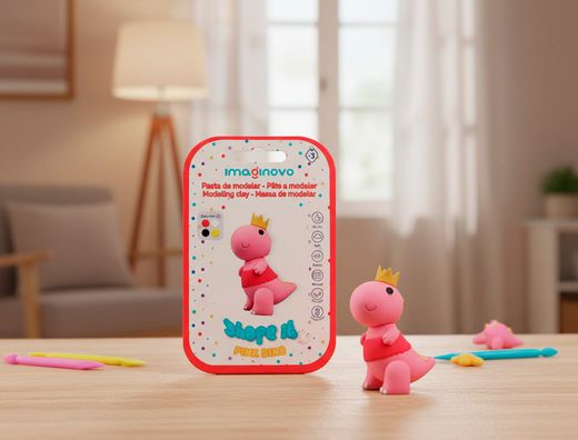 Pasta para modelar imaginovo de secado al aire set de colores surtidos con instrucciones dinosaurio rosa