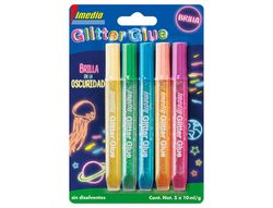 Pegamento imedio glitter glue brilla en la oscuridad para manualidades 10 ml blister de 5 unidades colores surtidos