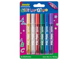 Pegamento imedio glitter glue original para manualidades 10ml blister de 6 unidades colores surtidos