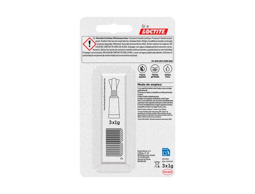 Pegamento loctite super glue-3 adhesivo instantaneo original power gel 1 gr blister de 3 unidades