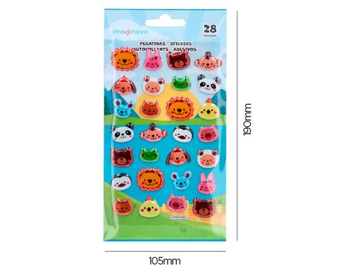 Pegatinas imaginovo cute animales salvajes caras con relieve 190x105 mm en blister