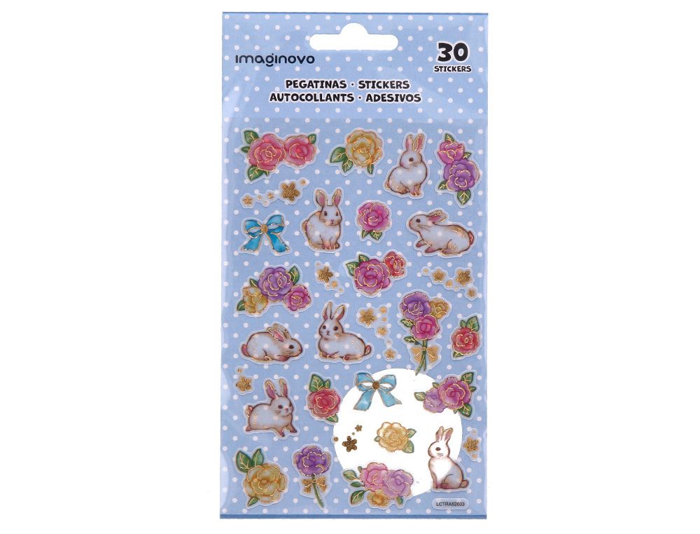 Pegatinas imaginovo flores y conejos de papel 190x104 mm en blister