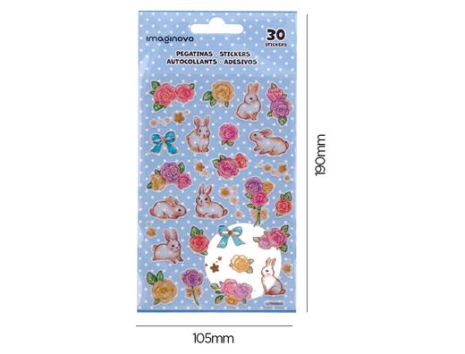 Pegatinas imaginovo flores y conejos de papel 190x104 mm en blister