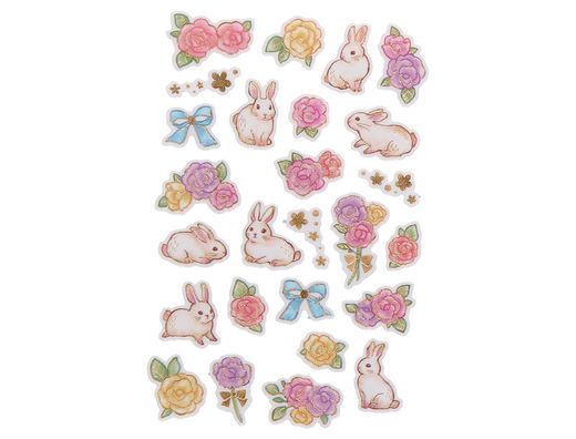 Pegatinas imaginovo flores y conejos de papel 190x104 mm en blister