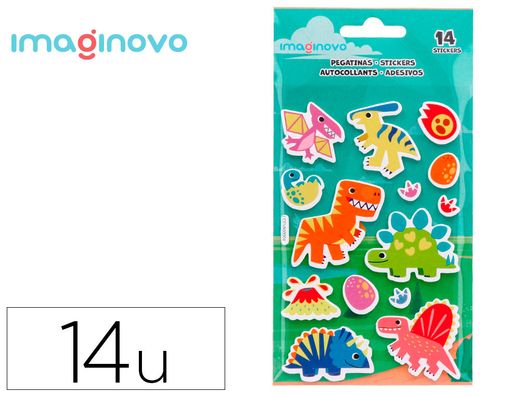 Pegatinas imaginovo luminosas dinosaurios con relieve 190x105 mm en blister