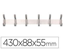 Perchero liderpapel pared metalico 6 colgadores color plata mate 430x88x55 mm