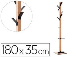 Perchero madera paperflow haya 8 colgadores con paraguero negro altura 180 cm