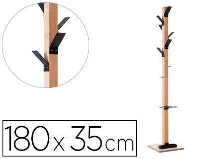 Perchero madera paperflow haya 8 colgadores con paraguero negro altura 180 cm