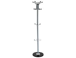 Perchero metalico q-connect gris de pie 10 colgadores y paraguero 174x40cm