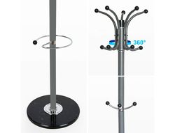 Perchero metalico q-connect gris de pie 10 colgadores y paraguero 174x40cm