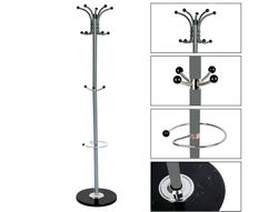 Perchero metalico q-connect gris de pie 10 colgadores y paraguero 174x40cm