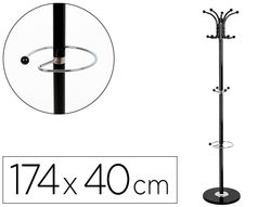 Perchero metalico q-connect negro de pie 10 colgadores y paraguero 174x40 cm