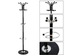 Perchero metalico q-connect negro de pie 10 colgadores y paraguero 174x40 cm
