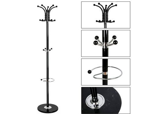 Perchero metalico q-connect negro de pie 10 colgadores y paraguero 174x40 cm