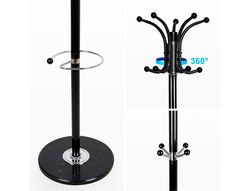 Perchero metalico q-connect negro de pie 10 colgadores y paraguero 174x40 cm
