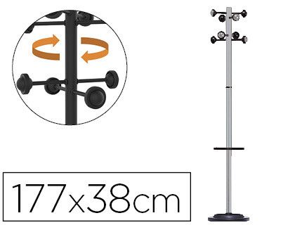 Perchero metalico unilux accueil pie 8 colgadores con paraguero y bandeja goteo gris metalizado 177 x 38 cm