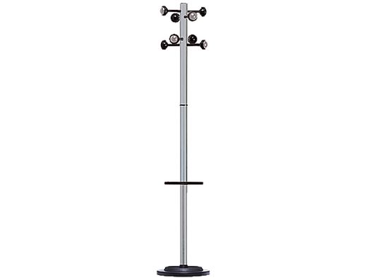 Perchero metalico unilux accueil pie 8 colgadores con paraguero y bandeja goteo gris metalizado 177 x 38 cm