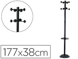 Perchero metalico unilux accueil pie 8 colgadores con paraguero y bandeja goteo negro 177 x 38 cm