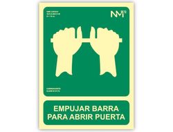 Pictograma archivo 2000 empujar barra para abrir puerta pvc verde luminiscente 224x300 mm