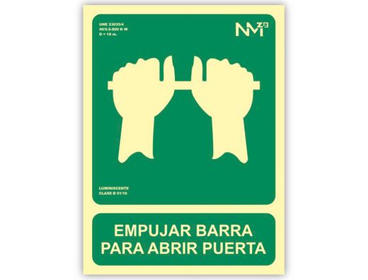 Pictograma archivo 2000 empujar barra para abrir puerta pvc verde luminiscente 224x300 mm