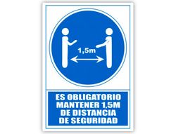 Pictograma archivo 2000 obligatorio mantener 1,5 m de distancia de seguridad pvc color azul 210x297 mm