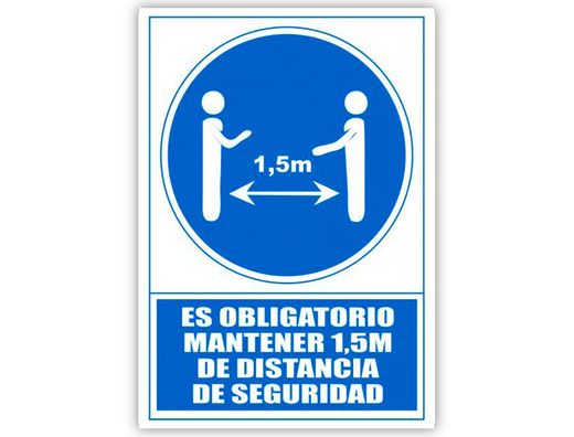 Pictograma archivo 2000 obligatorio mantener 1,5 m de distancia de seguridad pvc color azul 210x297 mm