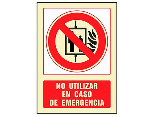 Pictograma Syssa Señal de No Utilizar en Caso de Incendio en Pvc Fotoluminiscente 210X297 Mm
