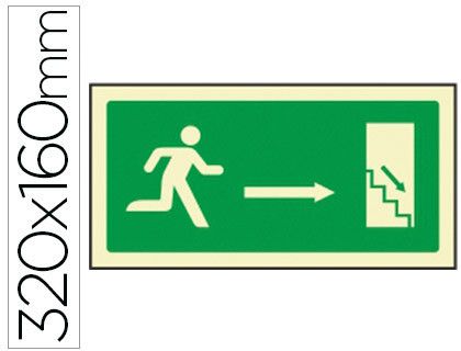 Pictograma Syssa Señal de Salida Emergencia Derecha Escalera Bajando en Pvc Fotoluminiscente 320X160 Mm