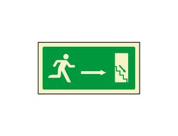 Pictograma Syssa Señal de Salida Emergencia Derecha Escalera Bajando en Pvc Fotoluminiscente 320X160 Mm