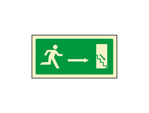 Pictograma Syssa Señal de Salida Emergencia Derecha Escalera Bajando en Pvc Fotoluminiscente 320X160 Mm
