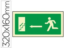Pictograma Syssa Señal de Salida Emergencia Izquierda Escalera Bajando en Pvc Fotoluminiscente 320X160 Mm