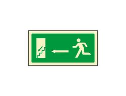 Pictograma Syssa Señal de Salida Emergencia Izquierda Escalera Bajando en Pvc Fotoluminiscente 320X160 Mm