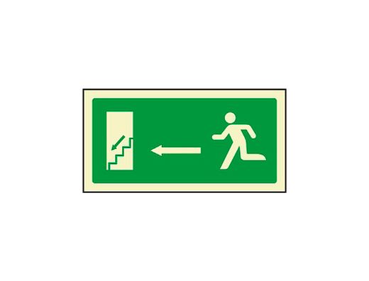 Pictograma Syssa Señal de Salida Emergencia Izquierda Escalera Bajando en Pvc Fotoluminiscente 320X160 Mm