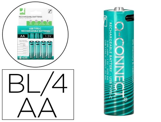 Pila q-connect aa recargable por usb-c blister de 4 unidades