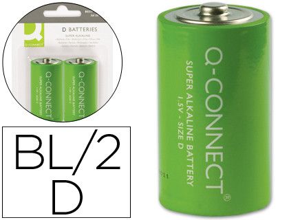 Pila Q-Connect Alcalina D -Blister con 2 Pilas