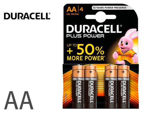 Pilas alcalinas equivalencia AA LR6 Duracell (4 unidades)