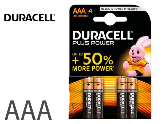 Pilas alcalinas equivalencia AAA LR03 Duracell (4 unidades)