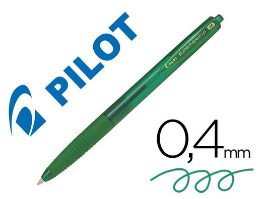 PILOT Bolígrafo retráctil SuperG verde. Diámetro de bola 1mm. BPGG-8R-M-G
