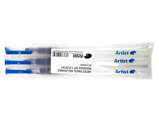 Pincel artist rellenable redondo blister 3 unidades puntas surtidas