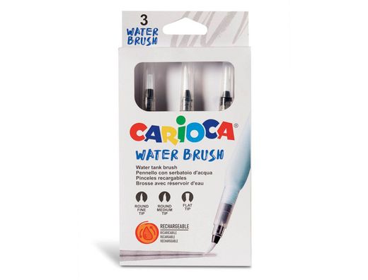 Pincel carioca rellenable agua redondo caja de 3 unidades puntas surtidas