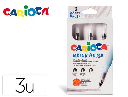Pincel carioca rellenable agua redondo caja de 3 unidades puntas surtidas