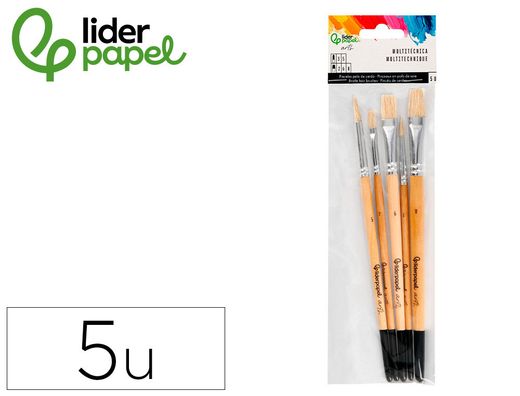 Pinceles de pelo de cerda liderpapel puntas surtidas bolsa de 5 unidades certificado fsc