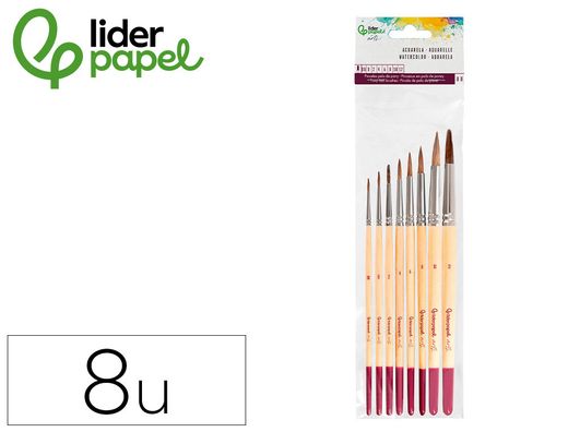 Pinceles de pelo de pony lider papel virola cromada blister de 8 unidades surtidas certificado fsc