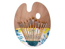 Pinceles sinteticos liderpapel pack de 12 unidades con puntas y tamańos surtidos + paleta de madera
