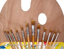 Pinceles sinteticos liderpapel pack de 12 unidades con puntas y tamańos surtidos + paleta de madera