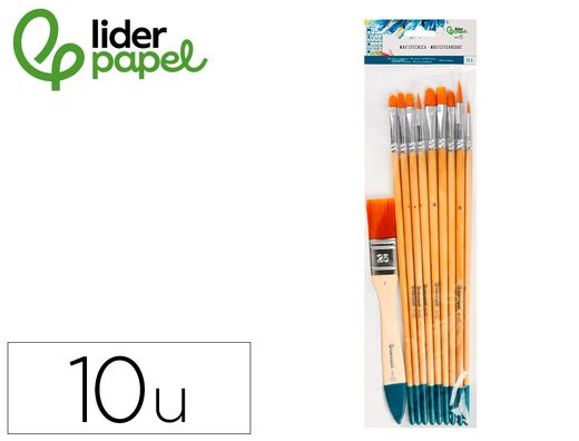Pinceles sinteticos liderpapel puntas y tamańos surtidos bolsa de10 unidades certificado fsc