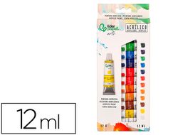 Pintura acrilica liderpapel caja de 12 tubos de aluminio de 12 ml colores surtidos