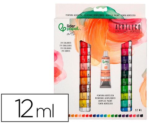 Pintura acrilica liderpapel caja de 24 tubos de aluminio de 12 ml colores surtidos