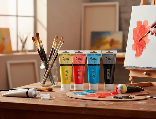 Pintura acrilica liderpapel caja de 6 tubos de plastico de 75 ml colores basicos