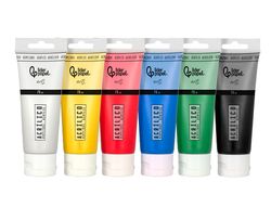 Pintura acrilica liderpapel caja de 6 tubos de plastico de 75 ml colores basicos